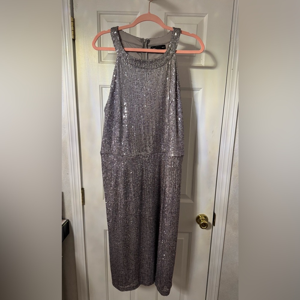 Silver Sequin Halter Gown